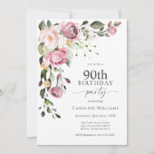 Invitation Boho Pink Watercolor Floral 90th Birthday Party (Devant)