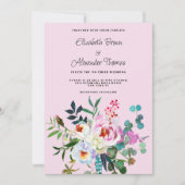 Invitation Boho pink white mint green peony floral wedding (Devant)