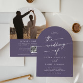 Invitation Boho Plum Purple Photo QR Code Arch Mariage