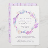 Invitation Boho plume aquarelle violet mariage invite (Devant / Derrière)