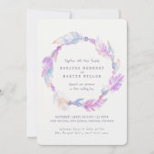Invitation Boho plume aquarelle violet mariage invite (Devant)