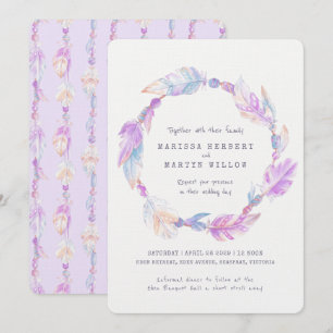 Invitation Boho plume aquarelle violet mariage invite