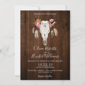 Invitation Boho Plumes florales Antlers Crâne de vache Mariag (Devant)