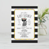 Invitation Boho Pom Poms + Stripes Raccoon Baby shower (Debout devant)