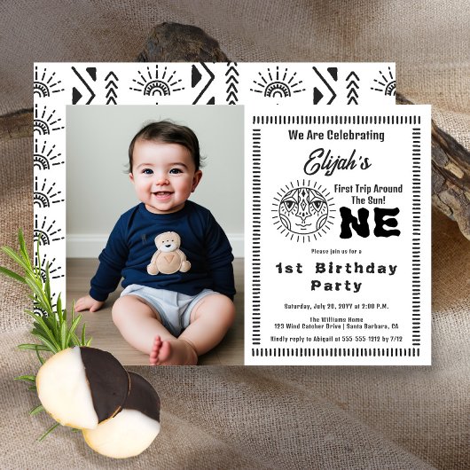 Invitation Boho Premier tour du soleil Fête de 1er anniversai