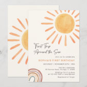 Invitation Boho Premier Voyage Autour Du Soleil 1Er Anniversa (Devant / Derrière)