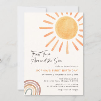 Invitation Boho Premier Voyage Autour Du Soleil 1Er Anniversa