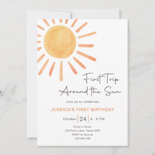 Invitation Boho Premier Voyage Autour Du Soleil 1Er Anniversa (Devant)