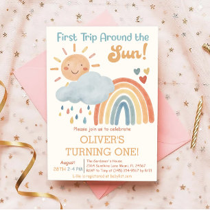 Invitation Boho Premier Voyage Autour Du Soleil 1Er Anniversa