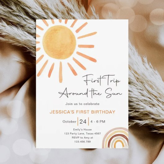 Invitation Boho Premier Voyage Autour Du Soleil 1Er Anniversa