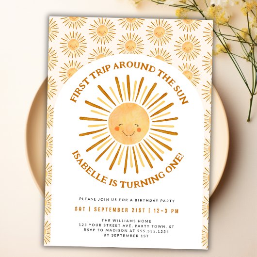 Invitation Boho Premier Voyage Autour Du Soleil 1Er Anniversa