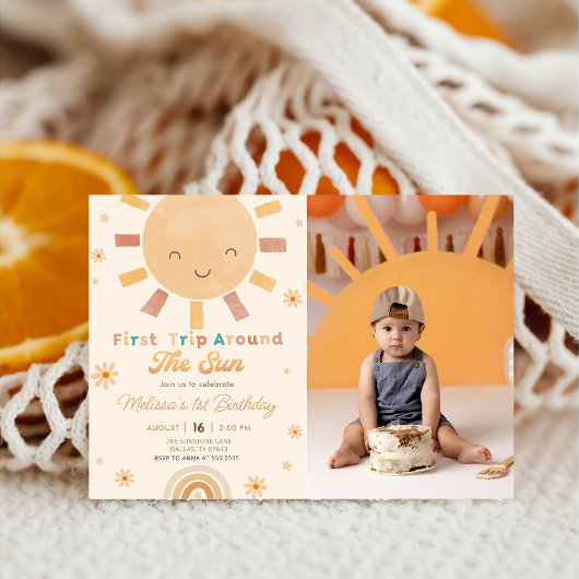 Invitation Boho Premier Voyage Autour Du Soleil 1Er Anniversa