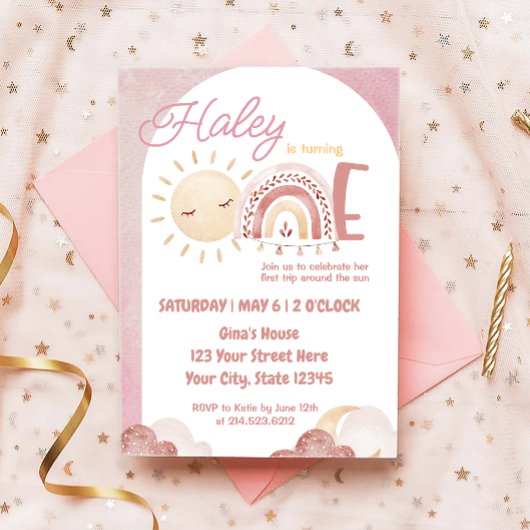 Invitation Boho Premier voyage autour du soleil 1er anniversa