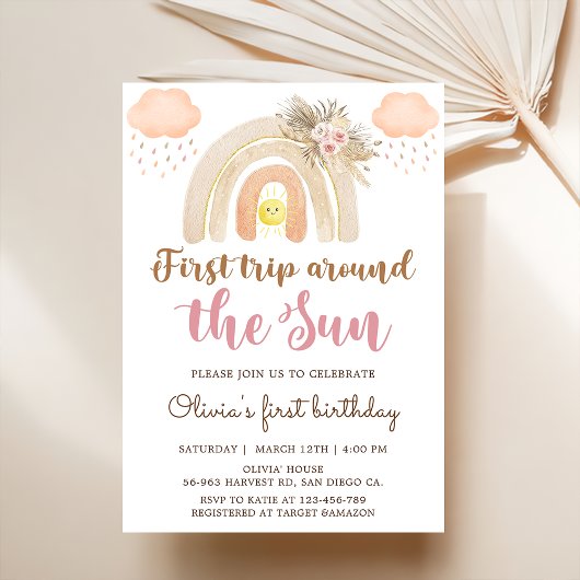 Invitation Boho Premier Voyage Autour Du Soleil 1Er Anniversa