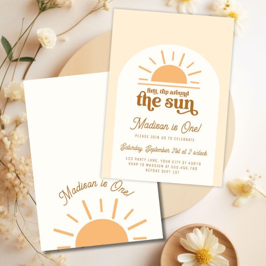 Invitation Boho Premier Voyage Autour Du Soleil 1Er Anniversa