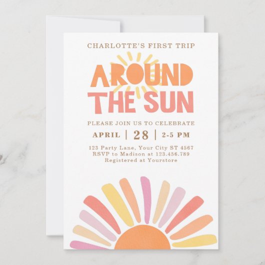 Invitation Boho Premier Voyage Autour Du Soleil 1Er Anniversa (Devant)