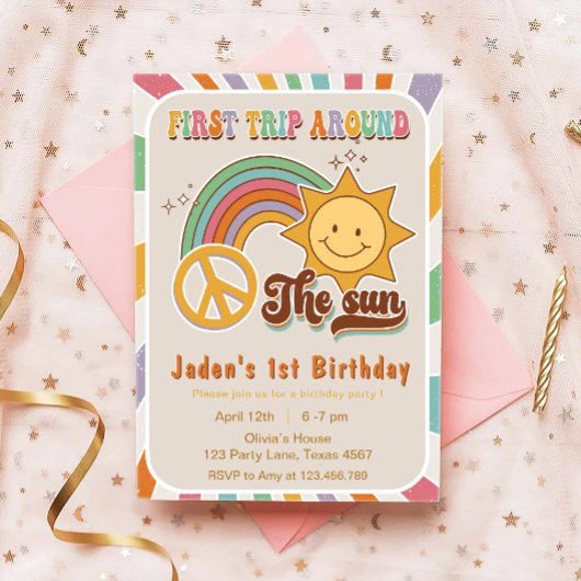 Invitation Boho premier voyage autour du soleil anniversaire 