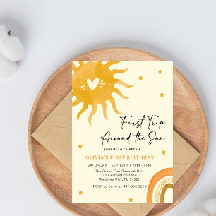 Invitation Boho Premier Voyage Autour du Soleil Boho Rétro 1e