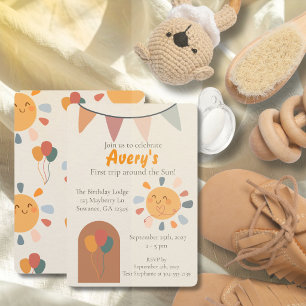 Invitation Boho Premier Voyage Autour du Soleil Fête d'annive