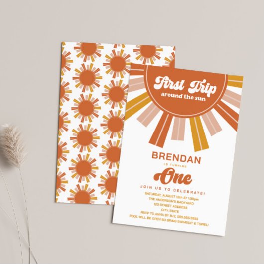 Invitation Boho Premier voyage autour du soleil Premier anniv