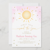 Invitation Boho Premier voyage autour du soleil rose or Anniv (Devant)