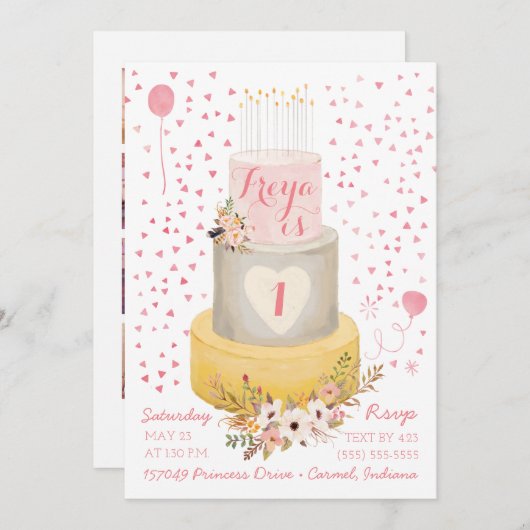 Invitation Boho Première Année Photo Collage Anniversaire Inv (Devant / Derrière)