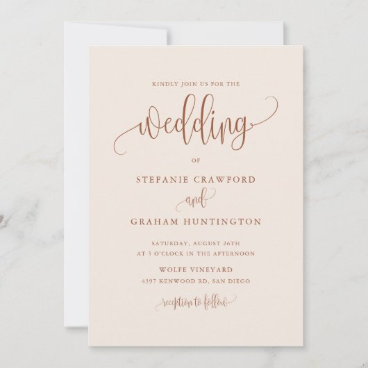 Invitation Boho Pretty Calligraphie Script Terracotta Mariage (Devant)
