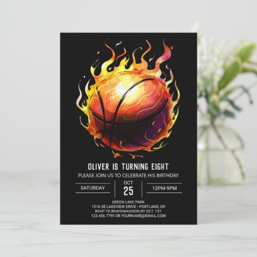 Invitation Boho Printable Fun Basketball Anniversaire (Debout devant)