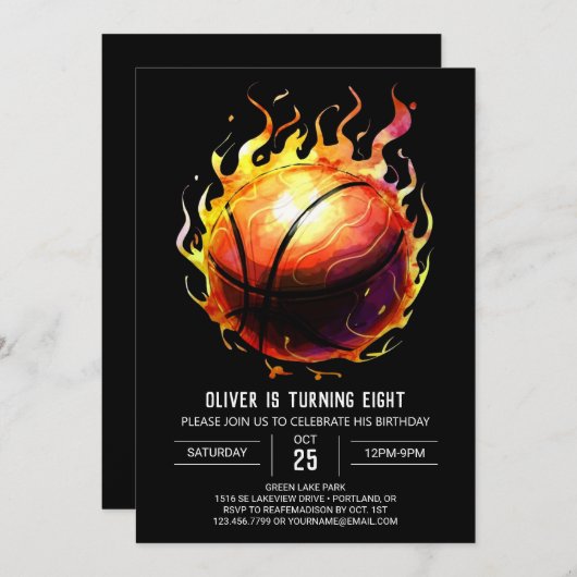 Invitation Boho Printable Fun Basketball Anniversaire (Devant / Derrière)