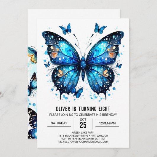 Invitation Boho Printable Papillon Boy Anniversaire (Devant / Derrière)