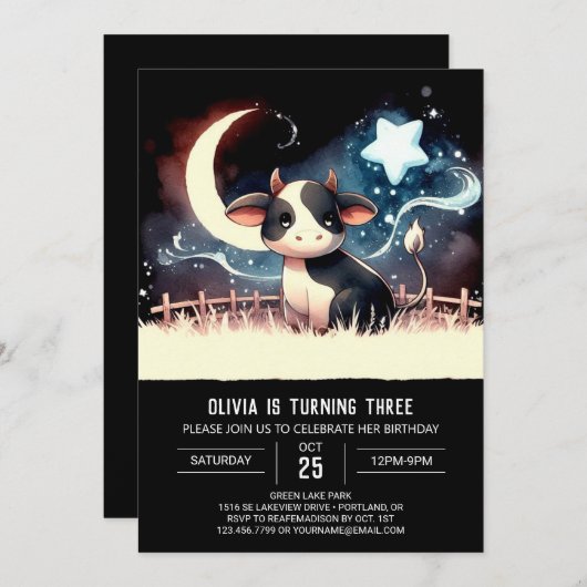 Invitation Boho Printable Vache Anniversaire (Devant / Derrière)