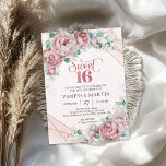 Invitation Boho printemps rose or blush rose eucalyptus or<br><div class="desc">Design bohème exceptionnel, inspiré par les roses éternels - les pivoines - le symbole de l'amour, jardin fleuri luxuriant de pivoines roses rousses rousses et poussiéreuses, tissé dans la verdure fraîche eucalyptus et tissé autour du cadre géométrique fax or. Vous voulez être une nymphe de forêt au lieu d'une princesse...</div>