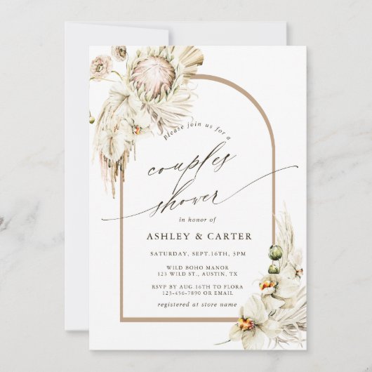 Invitation Boho Protea Pampas Grass Floral Couples Douche (Devant)