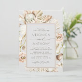 Invitation Boho Protea Pampas Grass Floral Mariage Gris (Debout devant)