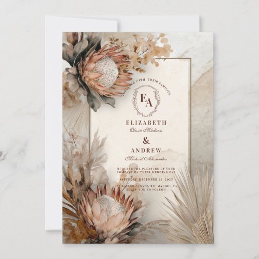 Invitation Boho Protea Pampas Grass Rustique Mariage Design (Devant)
