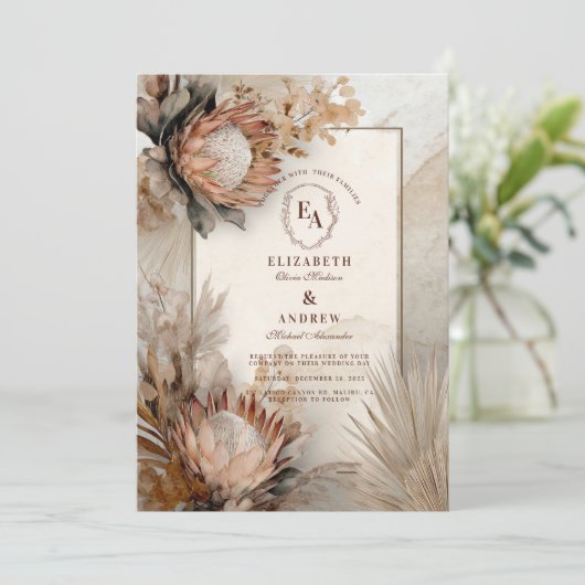 Invitation Boho Protea Pampas Grass Rustique Mariage Design (Debout devant)
