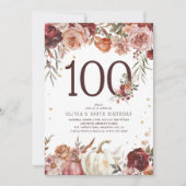 Invitation Boho Pumpkin Automne Fleurir 100e Anniversaire (Devant)