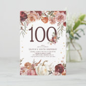 Invitation Boho Pumpkin Automne Fleurir 100e Anniversaire (Debout devant)