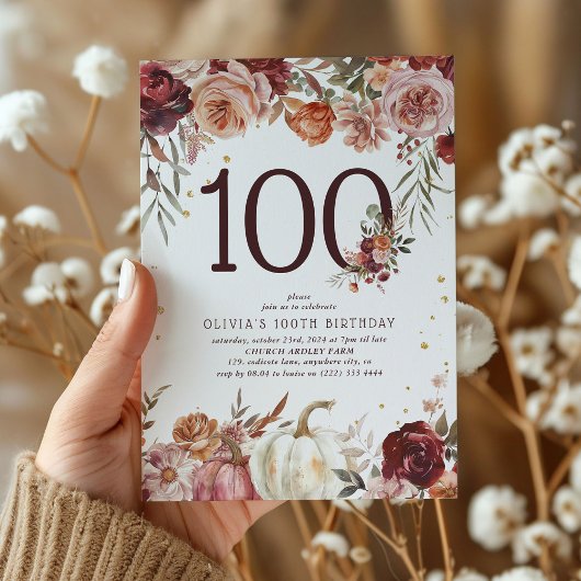 Invitation Boho Pumpkin Automne Fleurir 100e Anniversaire