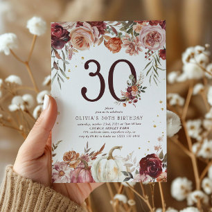 Invitation Boho Pumpkin Automne Fleurir 30e Anniversaire