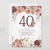 Invitation Boho Pumpkin Automne Fleurir 40e Anniversaire (Devant)