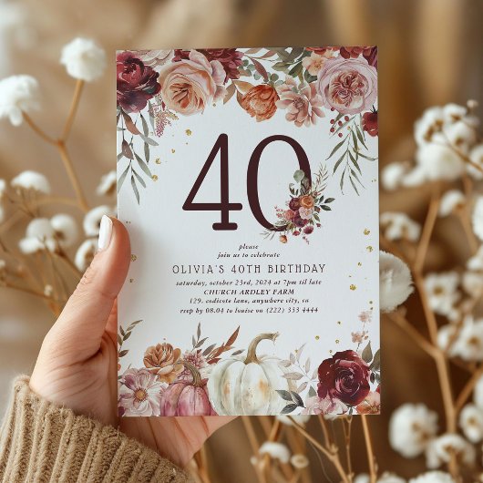 Invitation Boho Pumpkin Automne Fleurir 40e Anniversaire