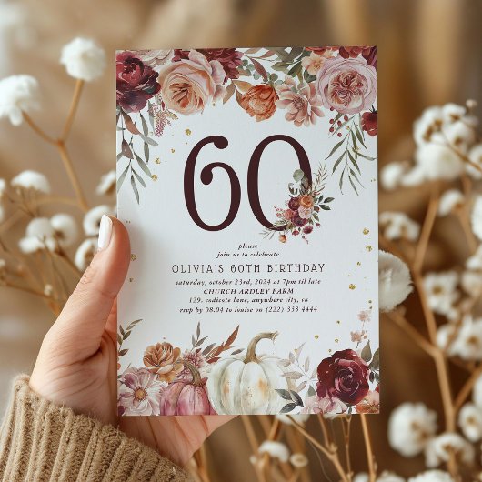 Invitation Boho Pumpkin Automne Fleurir 60e Anniversaire