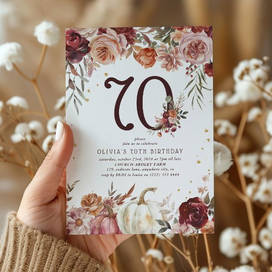 Invitation Boho Pumpkin Automne Fleurir 70e Anniversaire