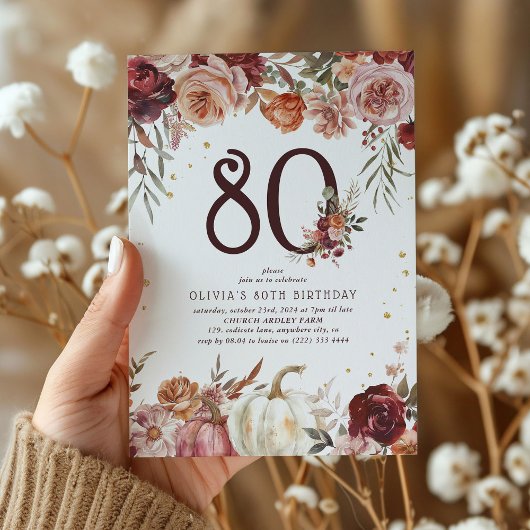 Invitation Boho Pumpkin Automne Fleurir 80e Anniversaire