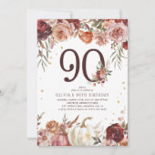Invitation Boho Pumpkin Automne Fleurir 90e Anniversaire (Devant)