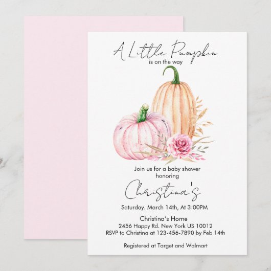 Invitation Boho Pumpkin Babyshower aquarelle (Devant / Derrière)