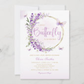 Invitation Boho Purple A Little Butterfly Girl Baby shower (Devant)