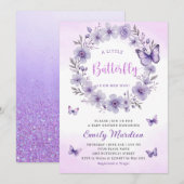 Invitation Boho Purple A Little Butterfly Girl Baby shower (Devant / Derrière)