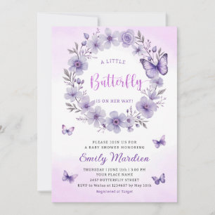 Invitation Boho Purple A Little Butterfly Girl Baby shower